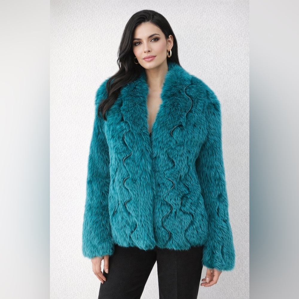 90s VTG ROBERTO CAVALLI Dyed Arctic Fox Fur w/Leather Zipper Detail RUNWAY - Picture 1 of 13